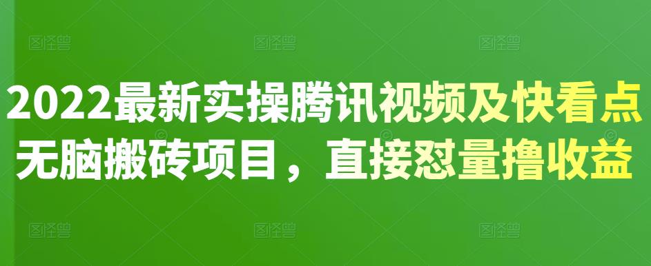 2022最新实操腾讯视频及快看点无脑搬砖项目，直接怼量撸收益-网创客