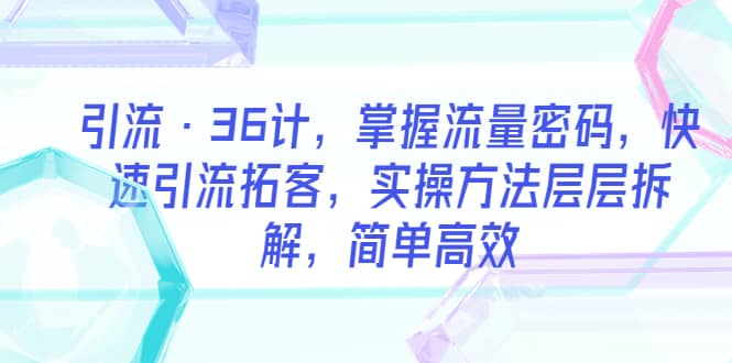 引流·36计，掌握流量密码，快速引流拓客，实操方法层层拆解，简单高效-网创客