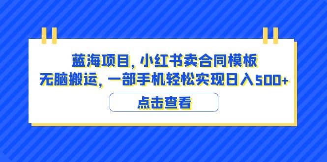 蓝海项目 小红书卖合同模板 无脑搬运 一部手机日入500 （教程 4000份模板）-宝贝POS网