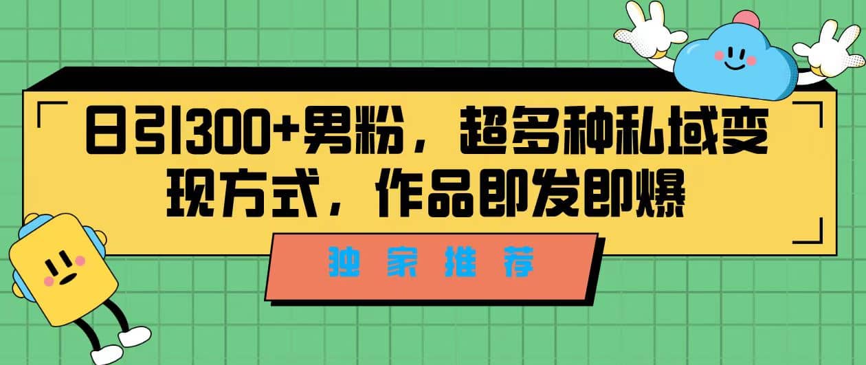 独家推荐！日引300 男粉，超多种私域变现方式，作品即发即报-网创客