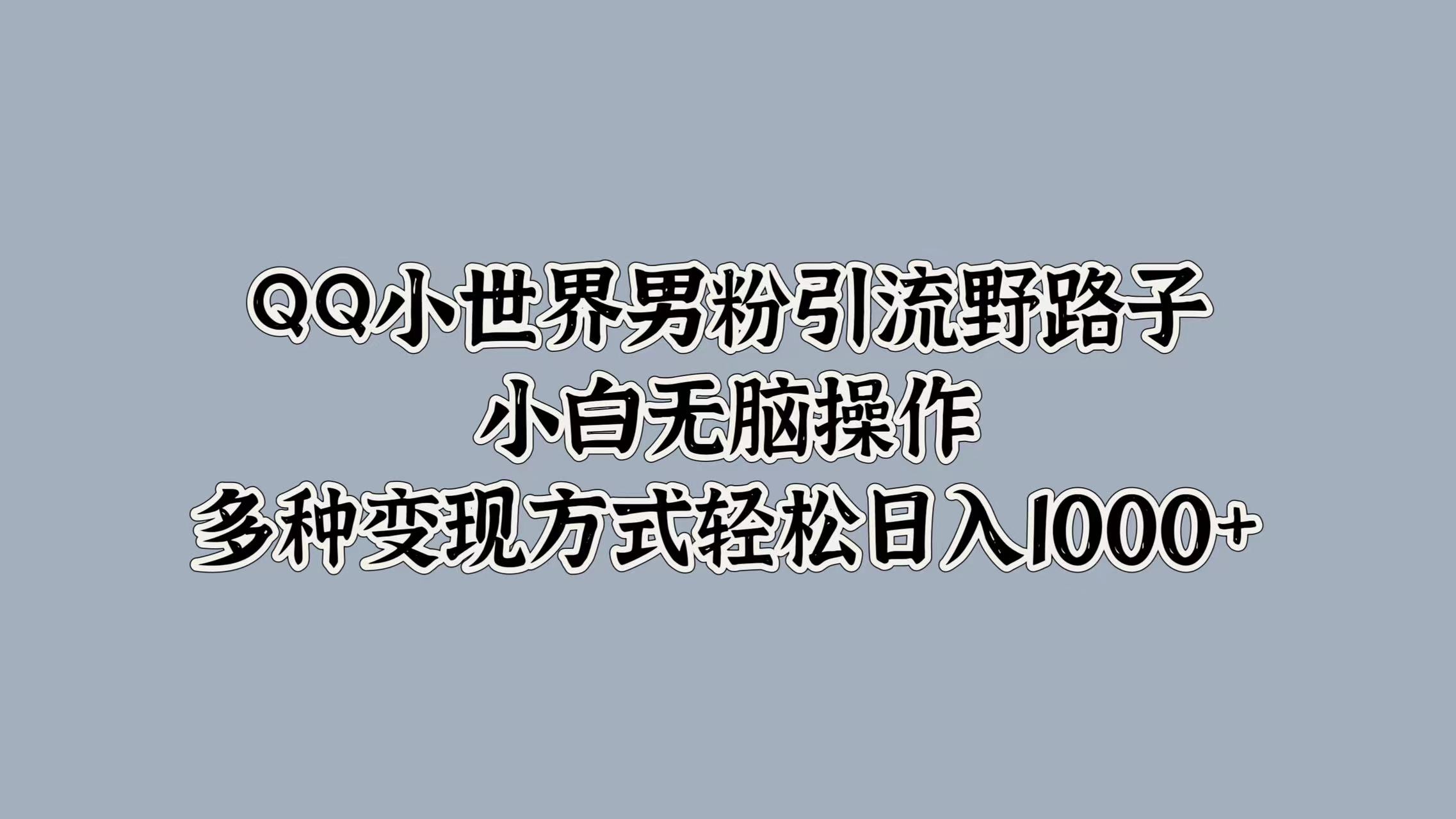 QQ小世界男粉引流野路子，小白无脑操作，多种变现方式轻松日入1000+-网创客