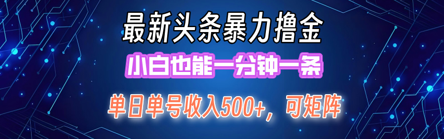 最新头条撸金，小白也能一分钟一条-网创客