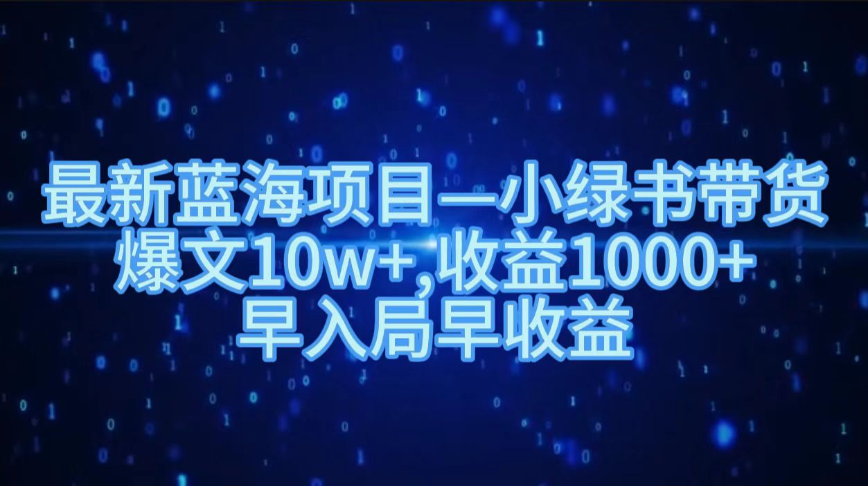 最新蓝海项目小绿书带货，爆文10w＋，收益1000＋，早入局早获益！！-网创客